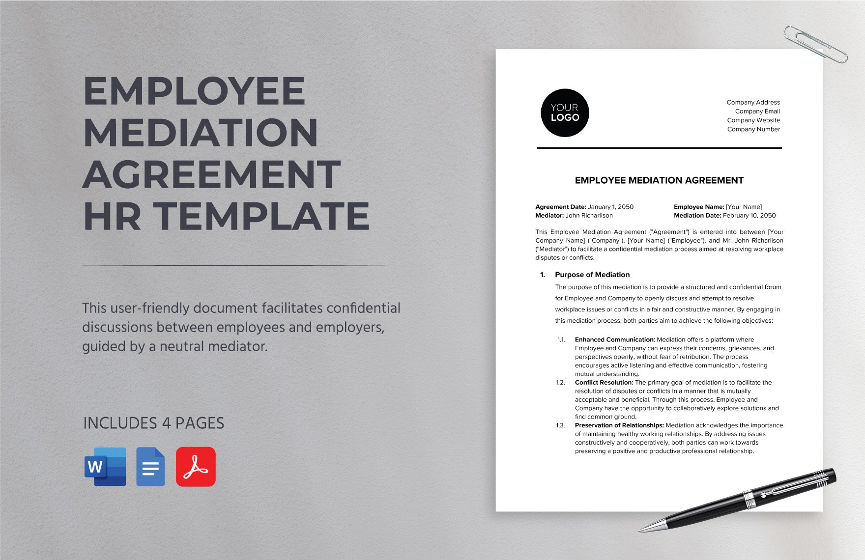 Employee Mediation Agreement HR Template
