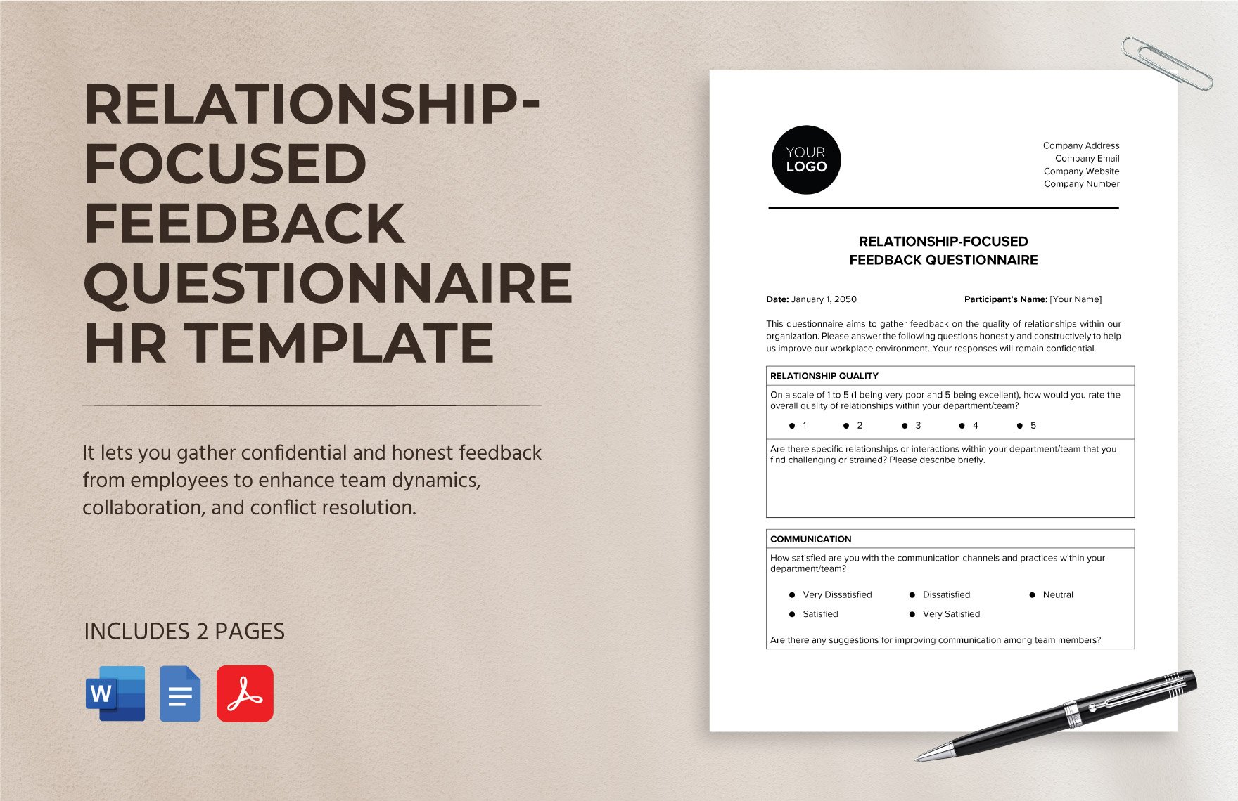 Relationship-focused Feedback Questionnaire HR Template in Word, Google Docs, PDF