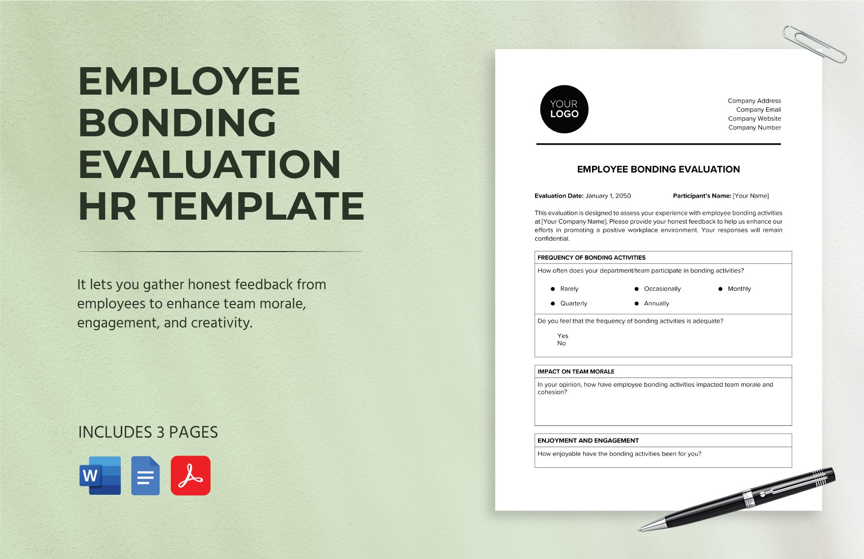 Employee Bonding Evaluation HR Template in Word, Google Docs, PDF