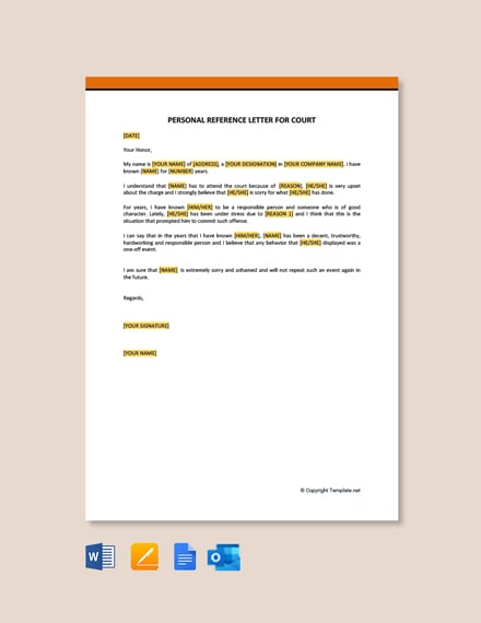 Character Letter For Court From Employer Template in Google Docs Word