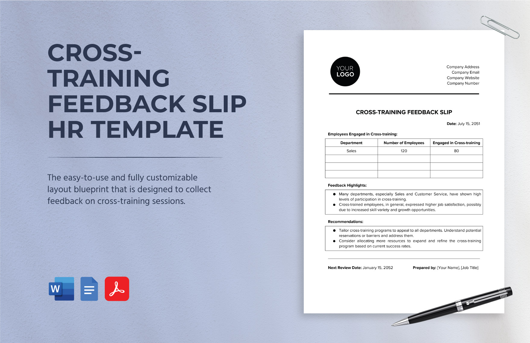 Cross-training Feedback Slip HR Template