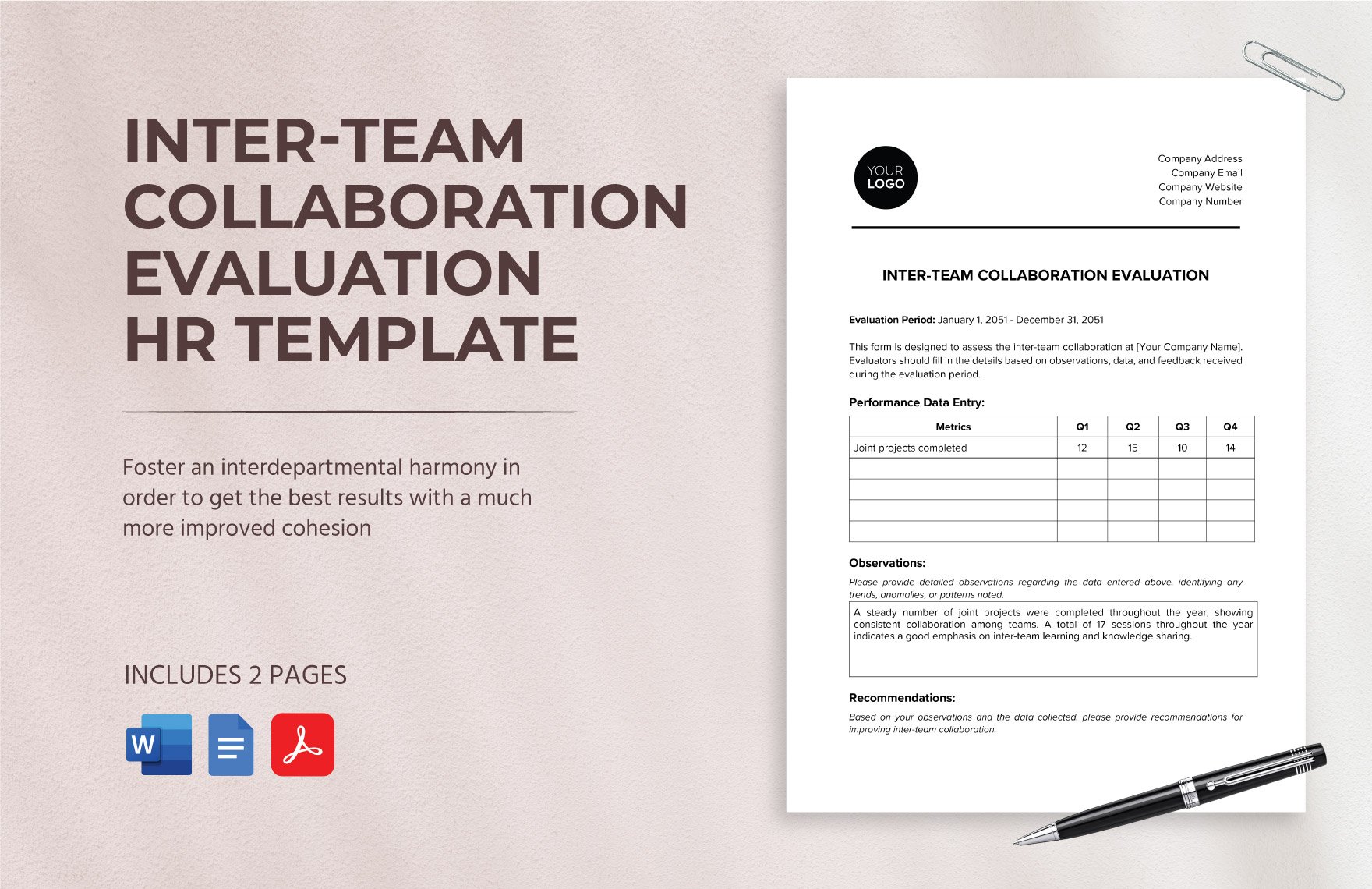 Inter-team Collaboration Evaluation HR Template