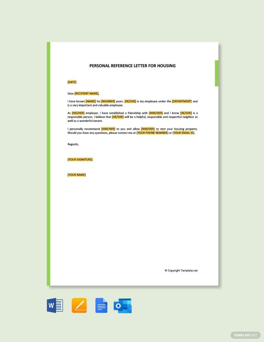 Free Personal Reference Letter For Housing Template