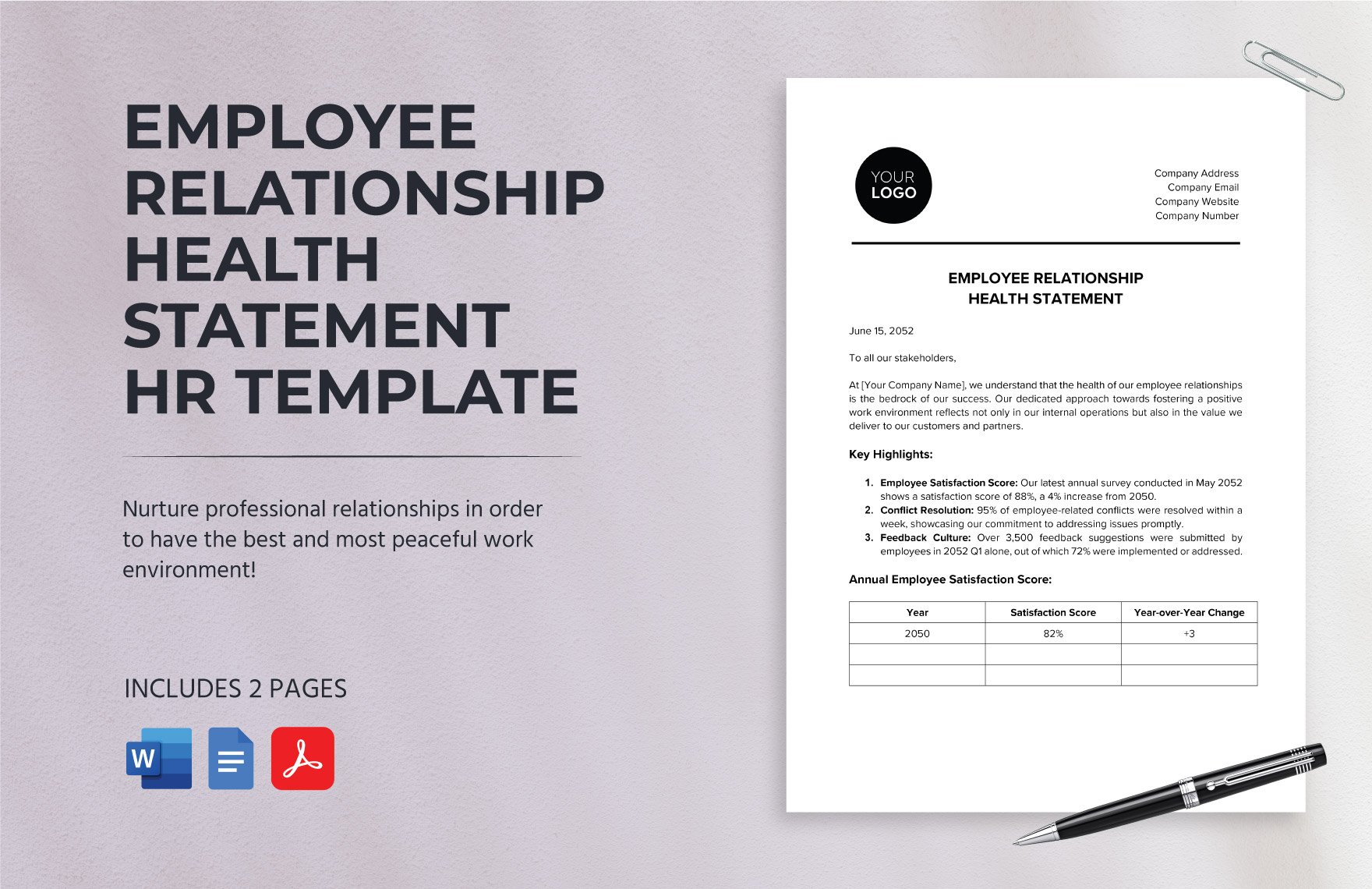 Employee Relationship Health Statement HR Template
