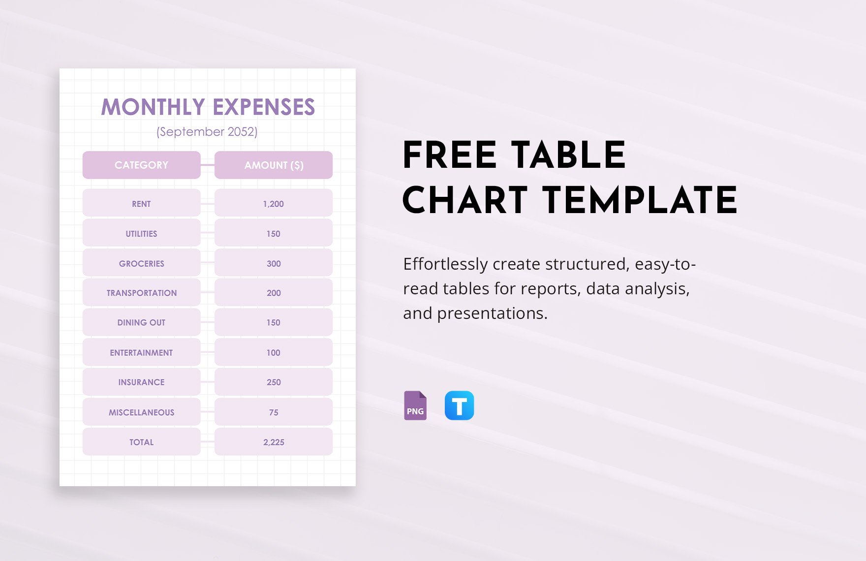 Free Table Chart Template in PNG