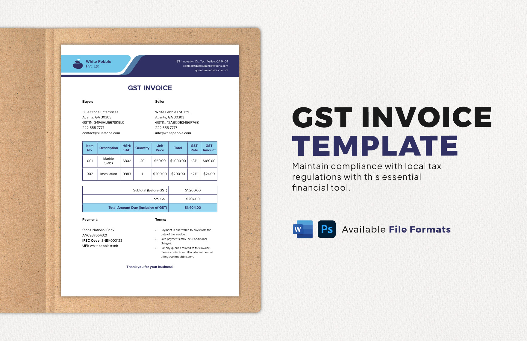 GST Invoice Template in Word, PSD