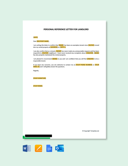 FREE Reference Letter for Landlord From Employer Template - PDF | Word ...