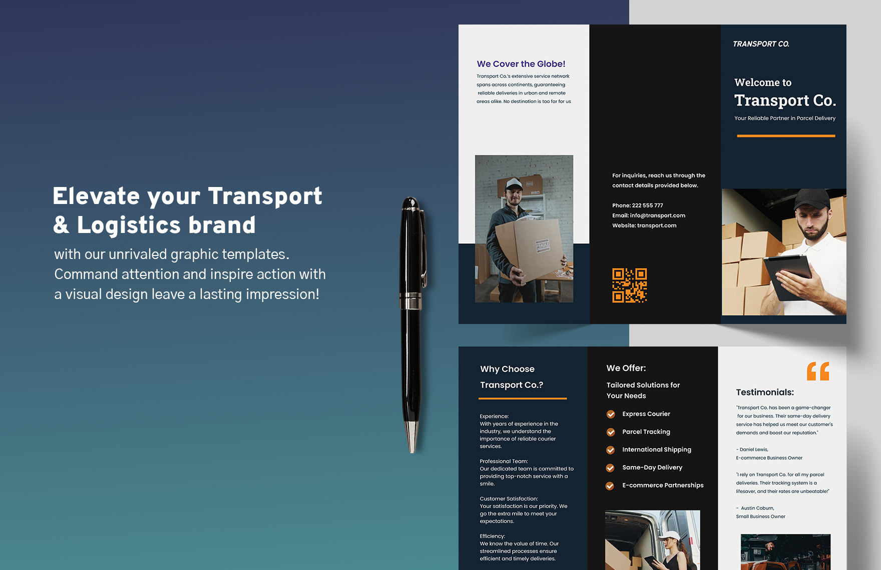 Transport and Logistics Courier and Parcel Delivery Brochure Template