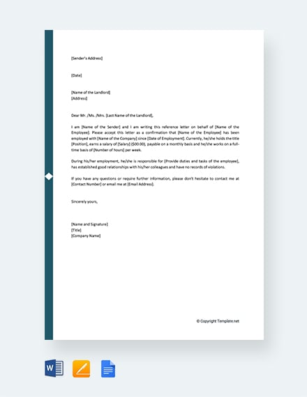 FREE Personal Reference Letter for Apartment Template - Word | Google ...