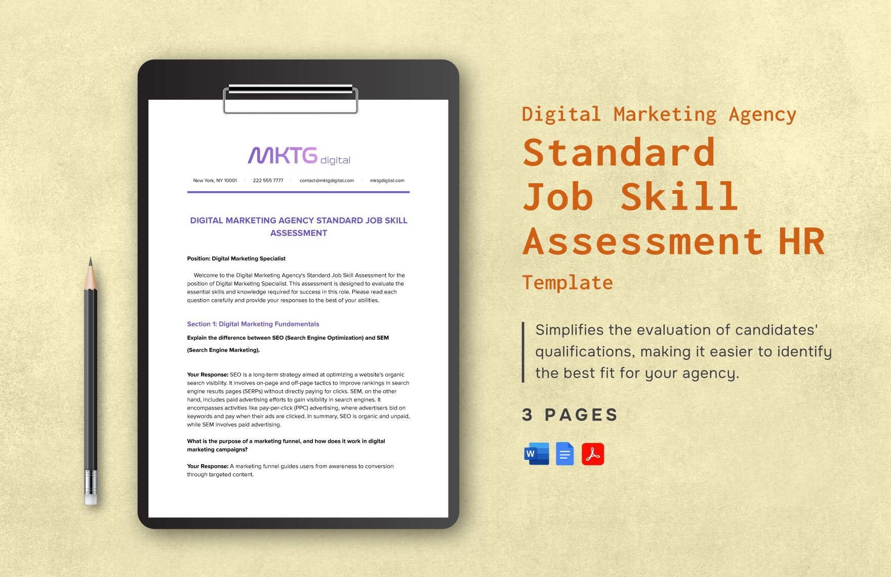 Digital Marketing Agency Standard Job Skill Assessment HR Template