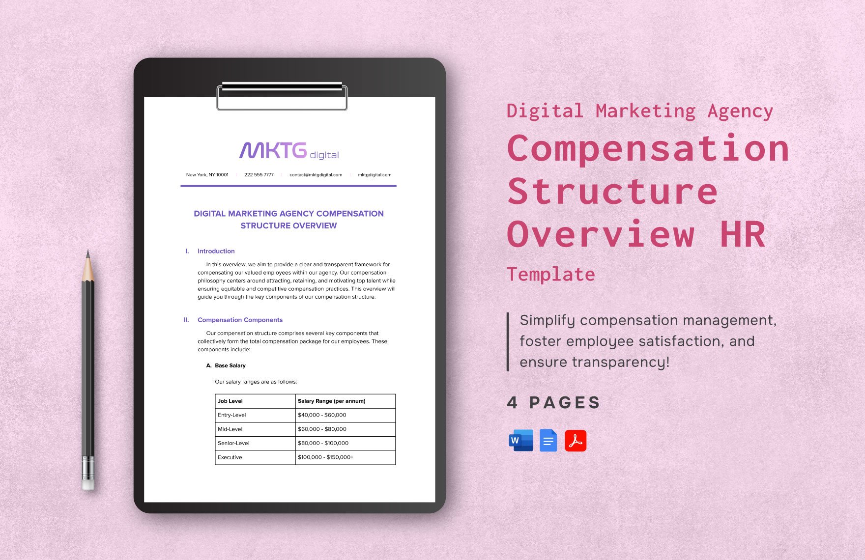 Digital Marketing Agency Compensation Structure Overview HR Template in Word, Google Docs, PDF