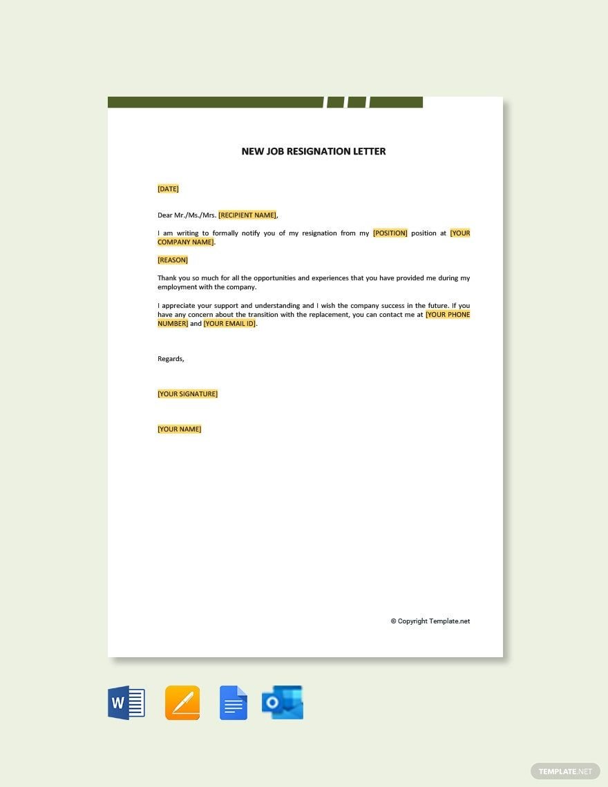 Free New Job Resignation Letter in Word, Google Docs, PDF, Apple Pages, Outlook