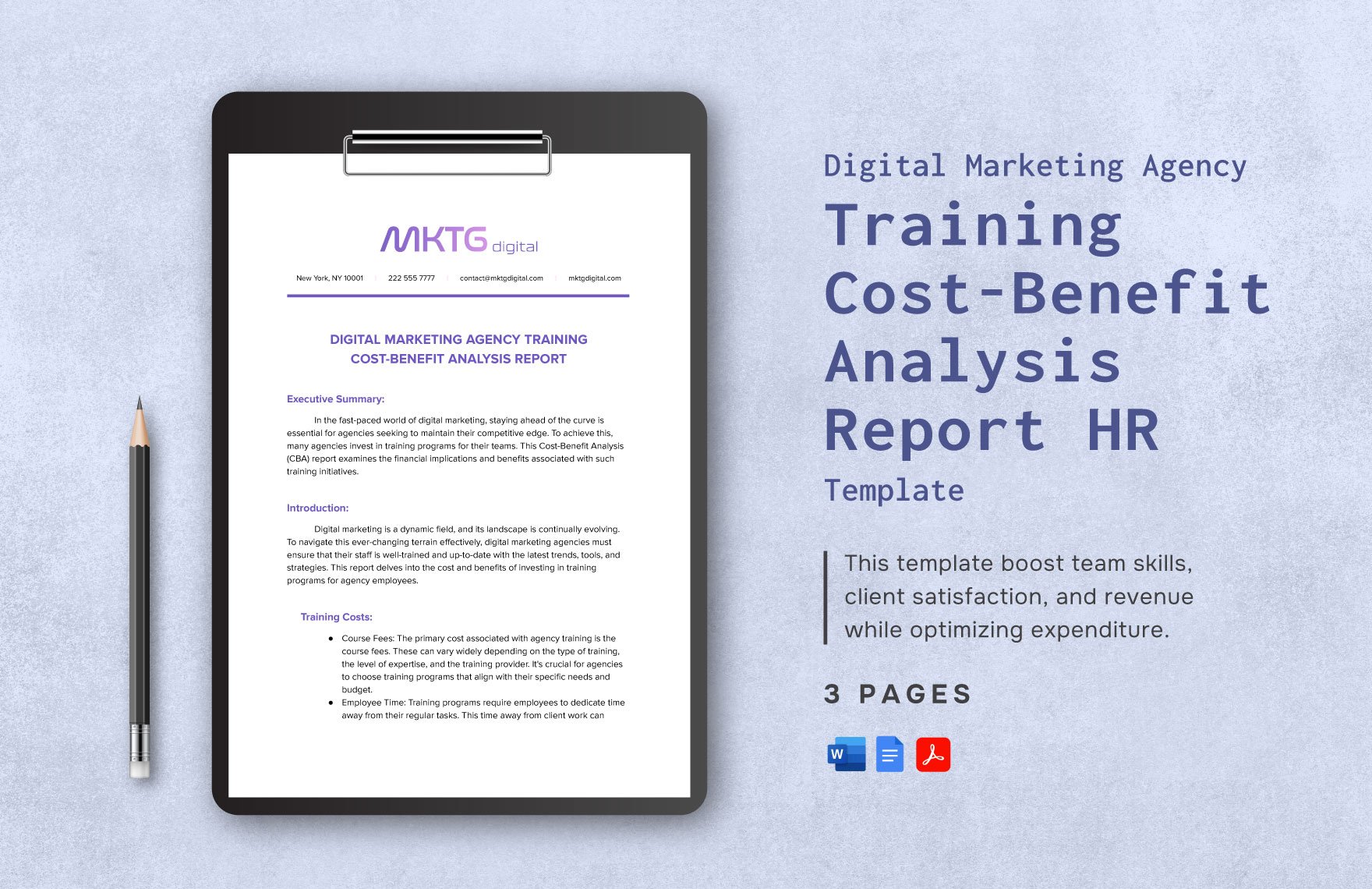 Digital Marketing Agency Training Cost-Benefit Analysis Report HR Template
