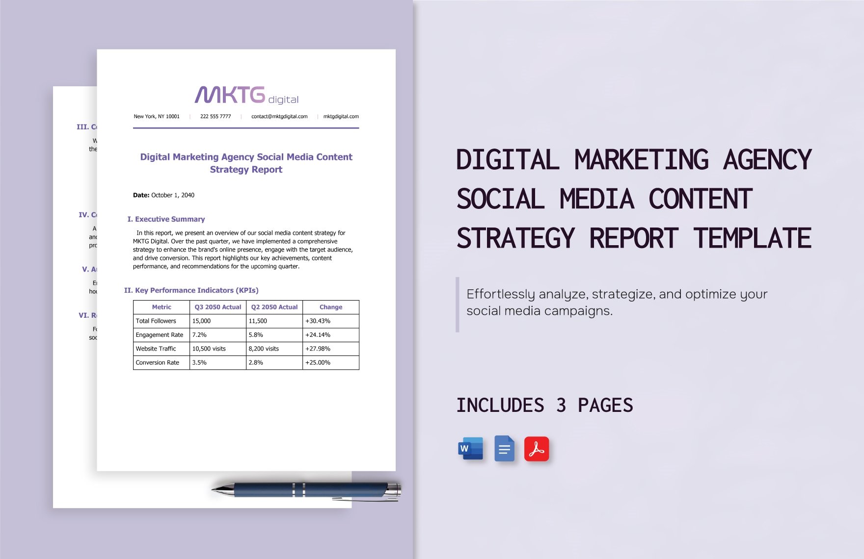 Digital Marketing Agency Social Media Content Strategy Report Template