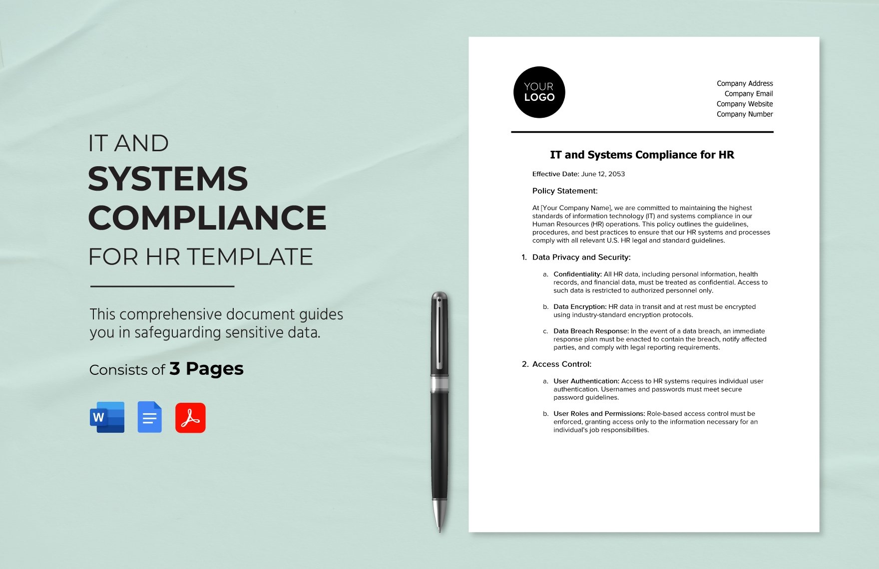 IT and Systems Compliance for HR Template in Word, Google Docs, PDF