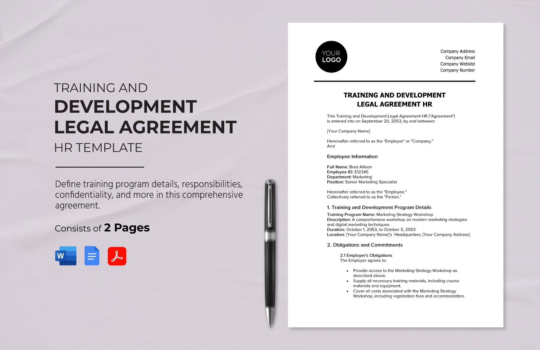 Training and Development Legal Agreement HR Template