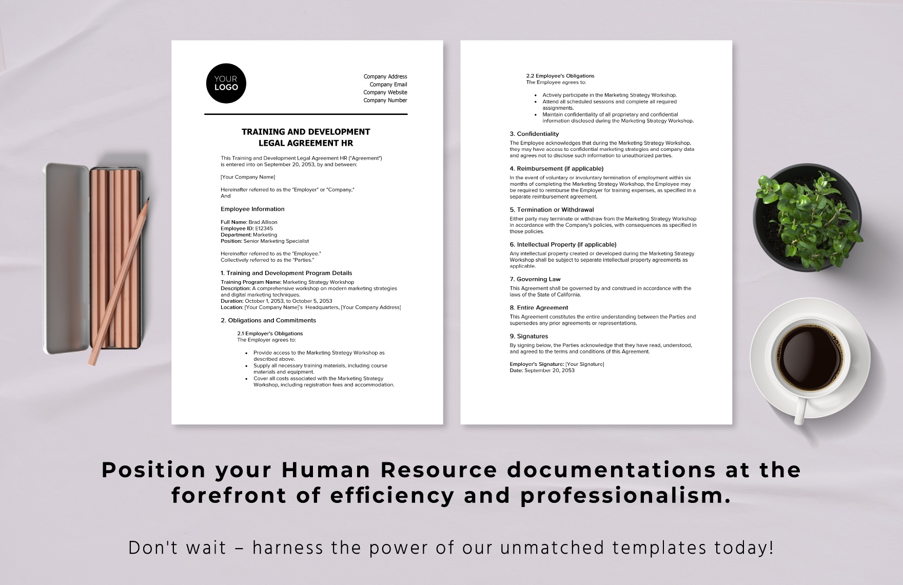 Training and Development Legal Agreement HR Template