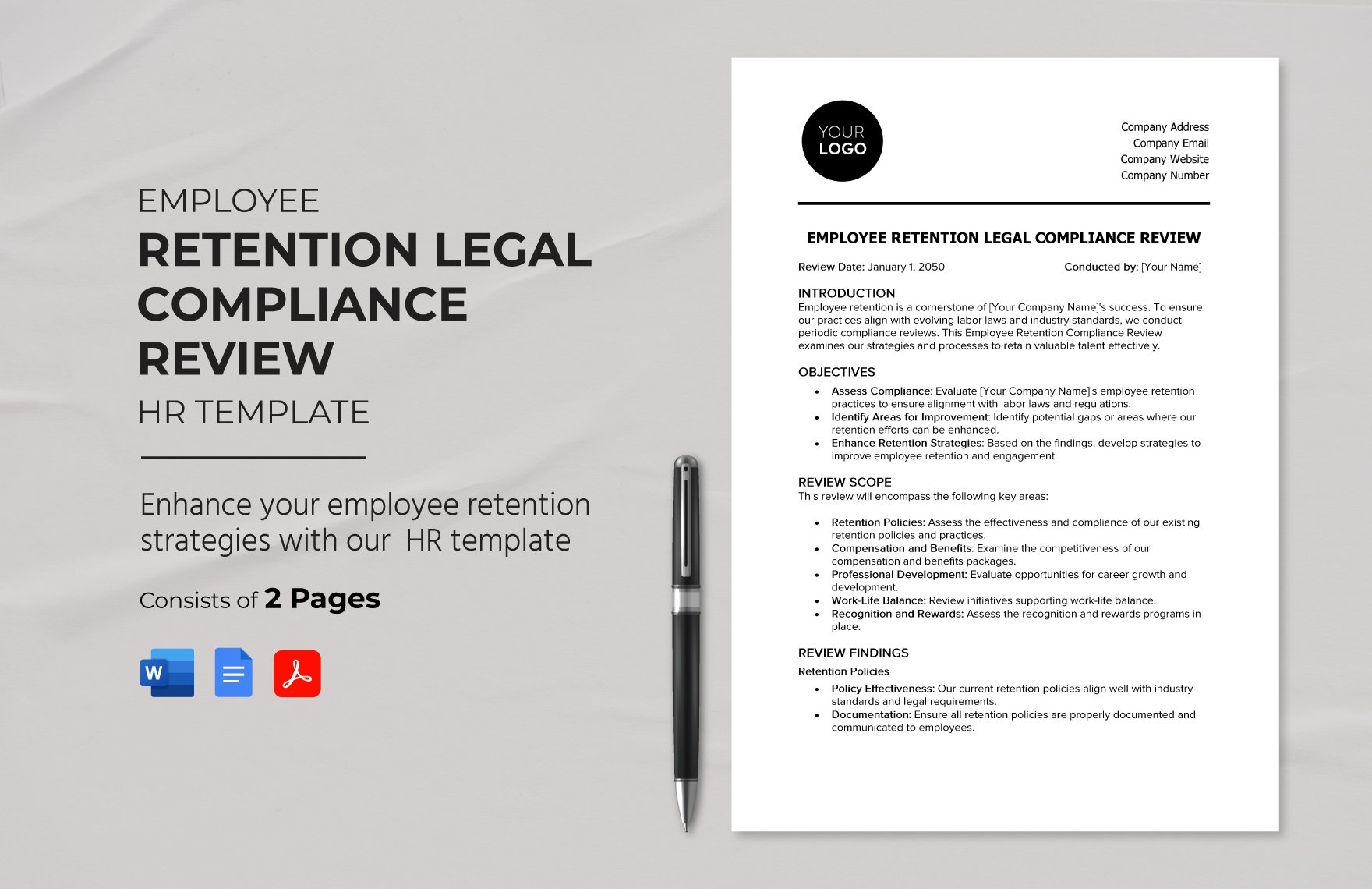 Employee Retention Legal Compliance Review HR Template in Word, Google Docs, PDF