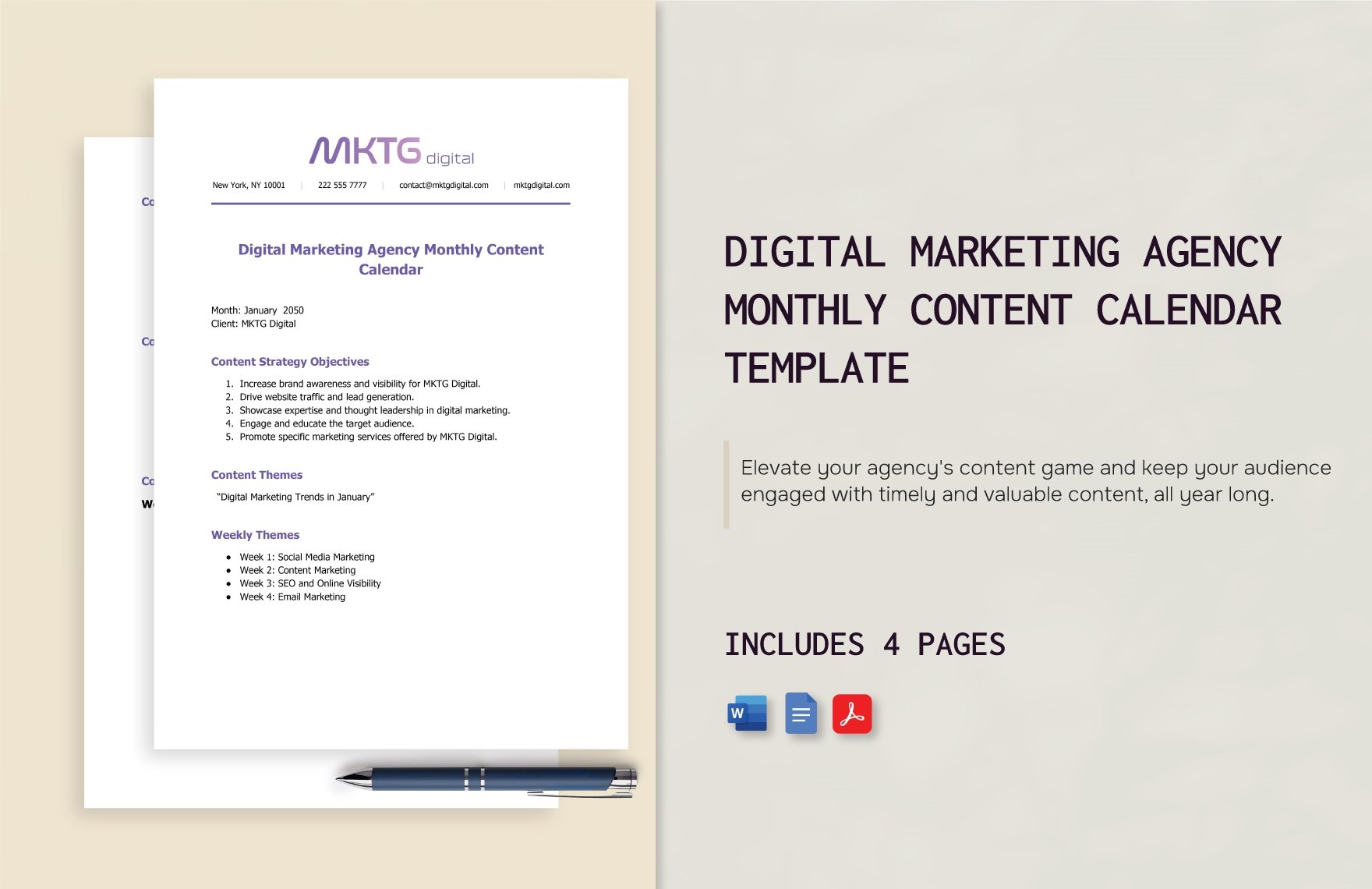 Digital Marketing Agency Monthly Content Calendar Template