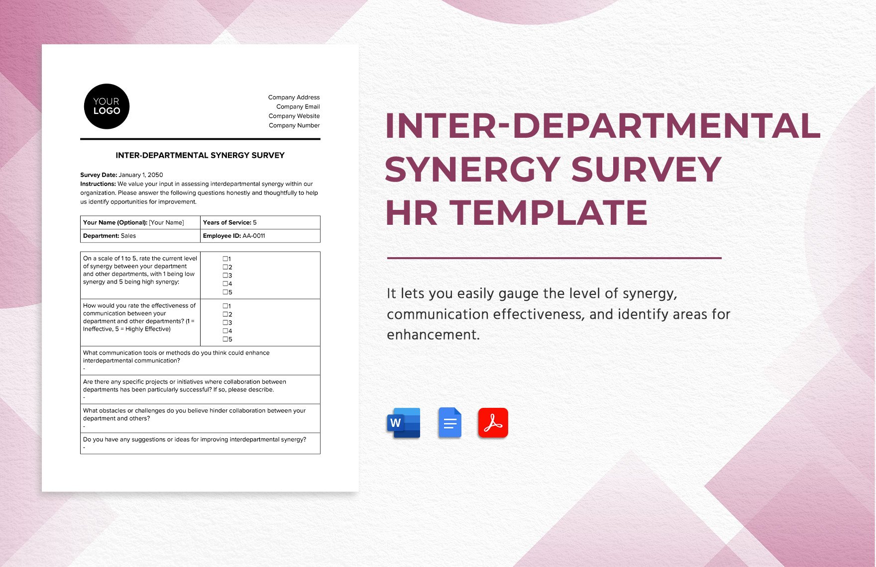 Inter-departmental Synergy Survey HR Template in Word, Google Docs, PDF