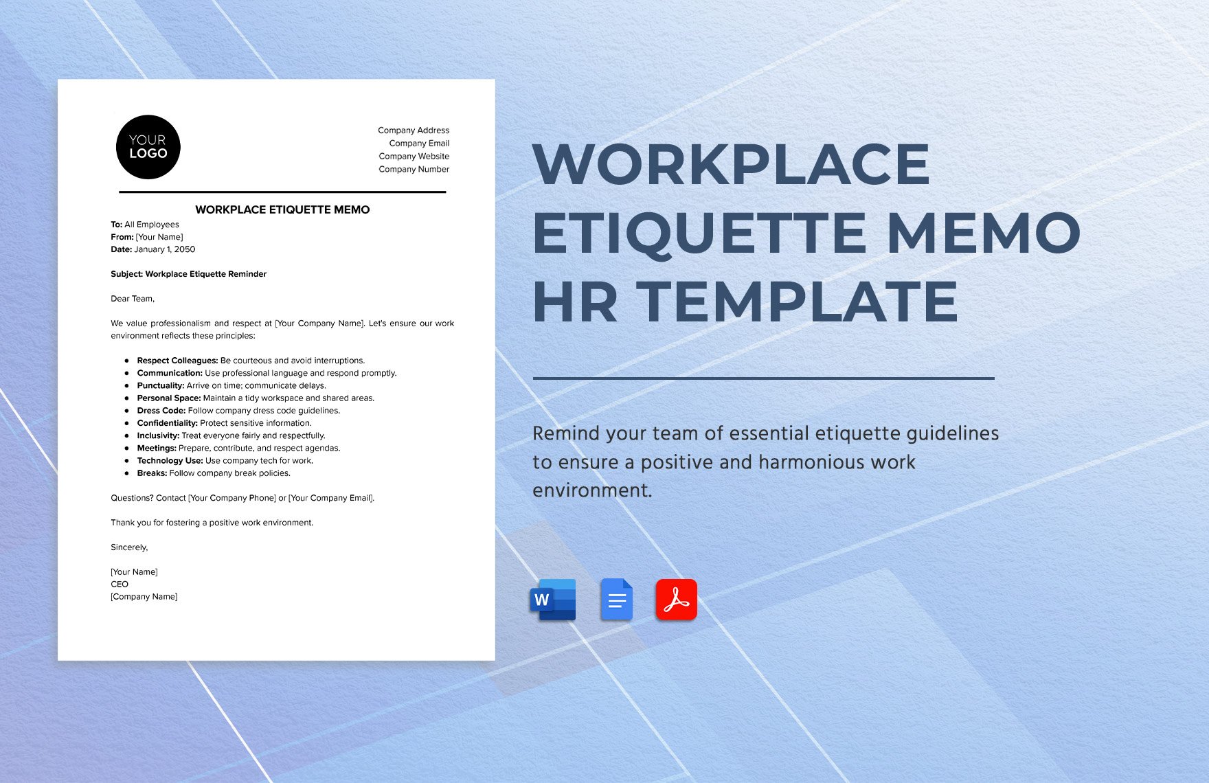 Workplace Etiquette Memo HR Template