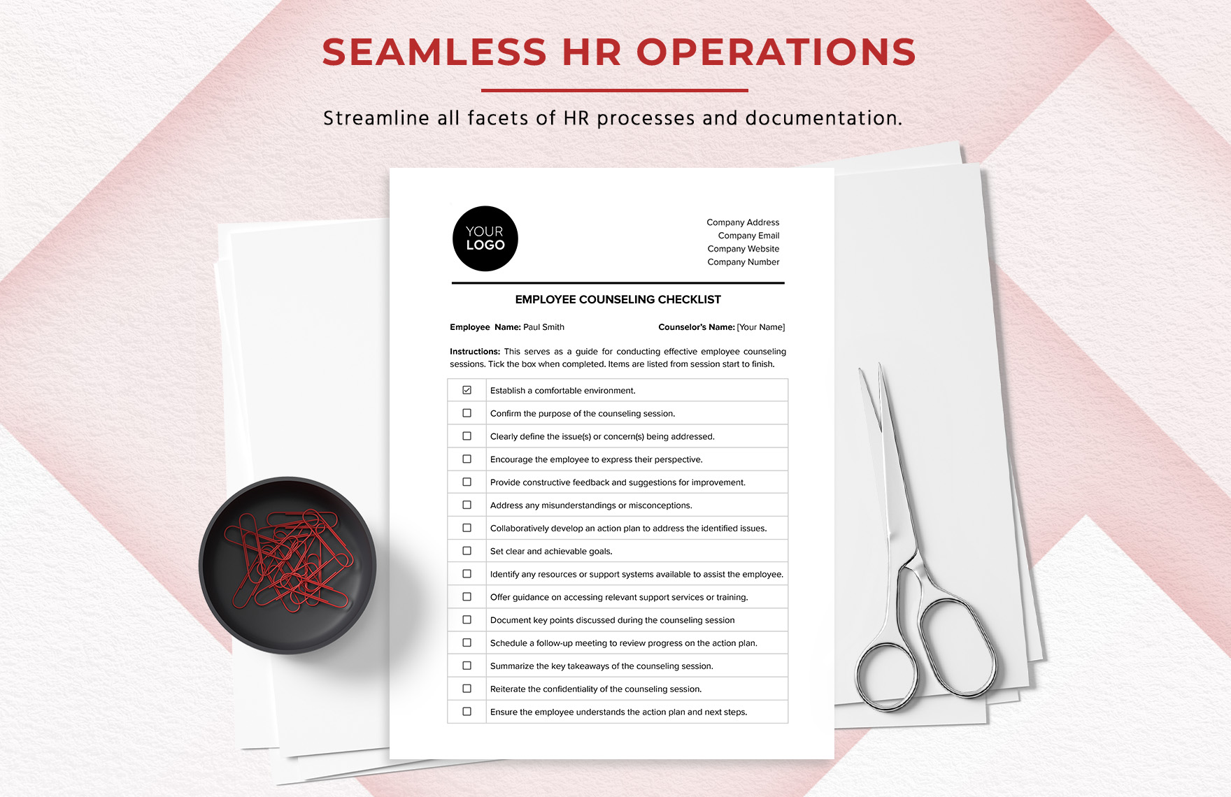 Employee Counseling Checklist HR Template