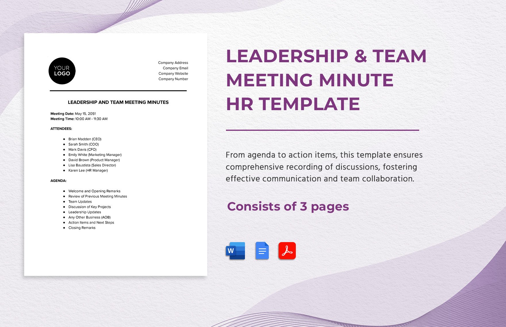 Leadership & Team Meeting Minute HR Template