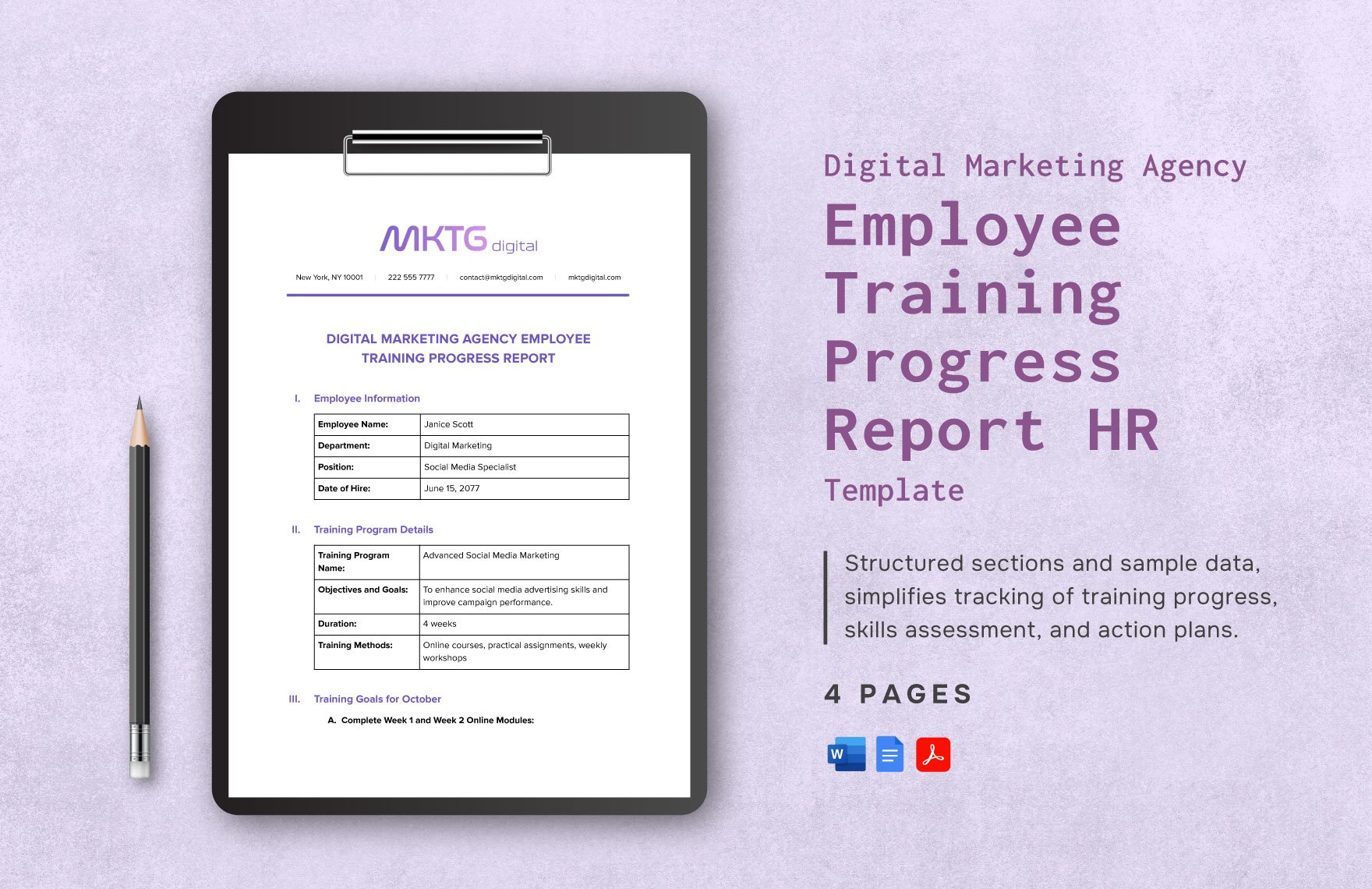 Digital Marketing Agency Employee Training Progress Report HR Template