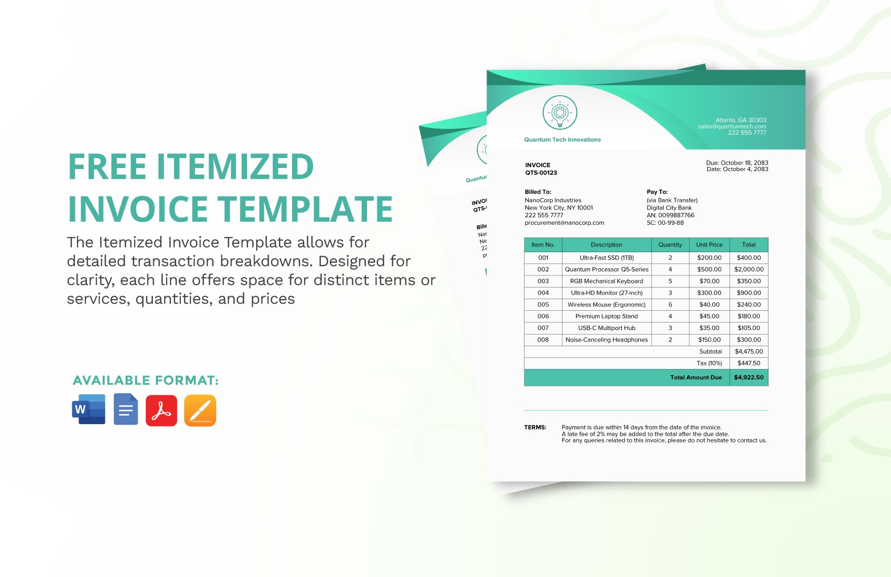 Free Itemized Invoice Template Download In Word Apple Pages 2310