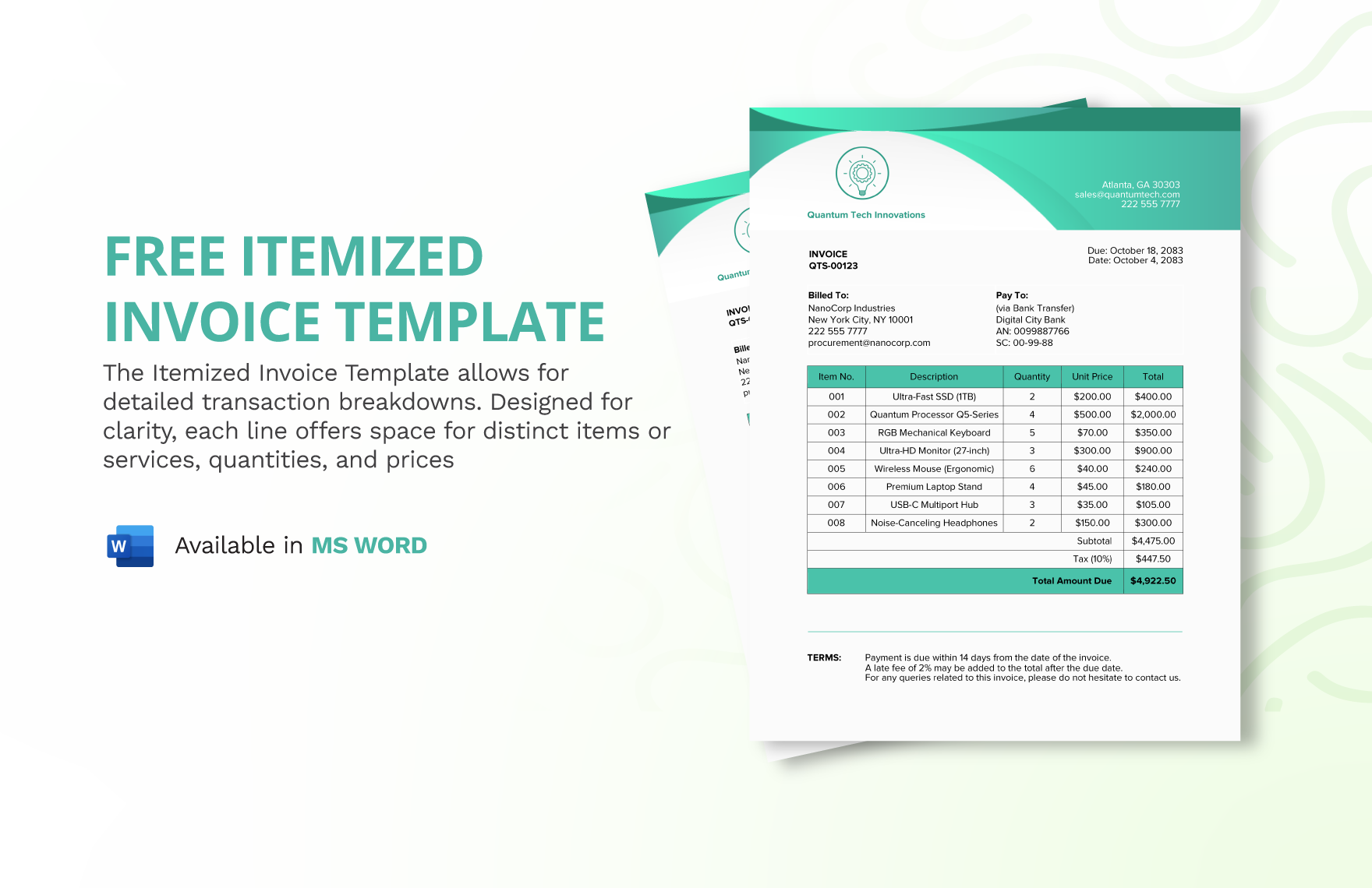 Free Itemized Invoice Template Download In Word Template Free Itemized Invoice Template Download In Word Template