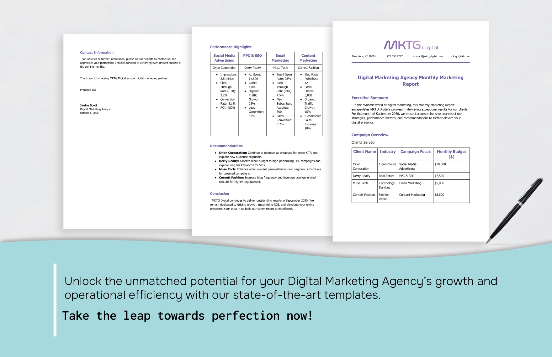 Digital Marketing Agency Monthly Marketing Report Template