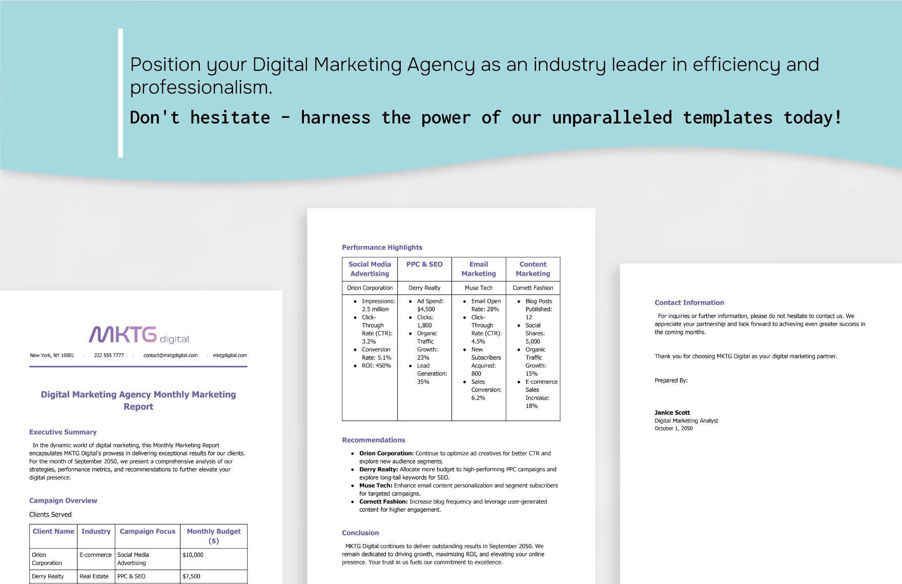 Digital Marketing Agency Monthly Marketing Report Template
