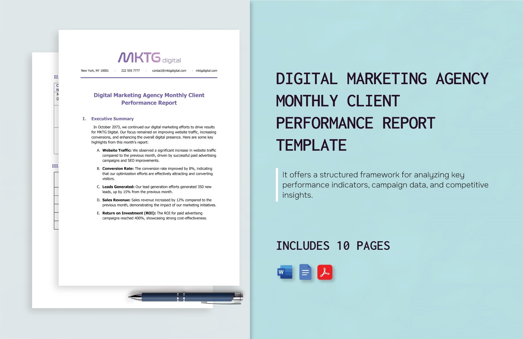 Digital Marketing Agency Monthly Client Performance Report Template in Word, Google Docs, PDF