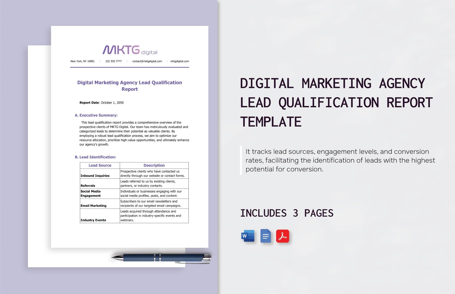 Digital Marketing Agency Lead Qualification Report Template in Word, Google Docs, PDF