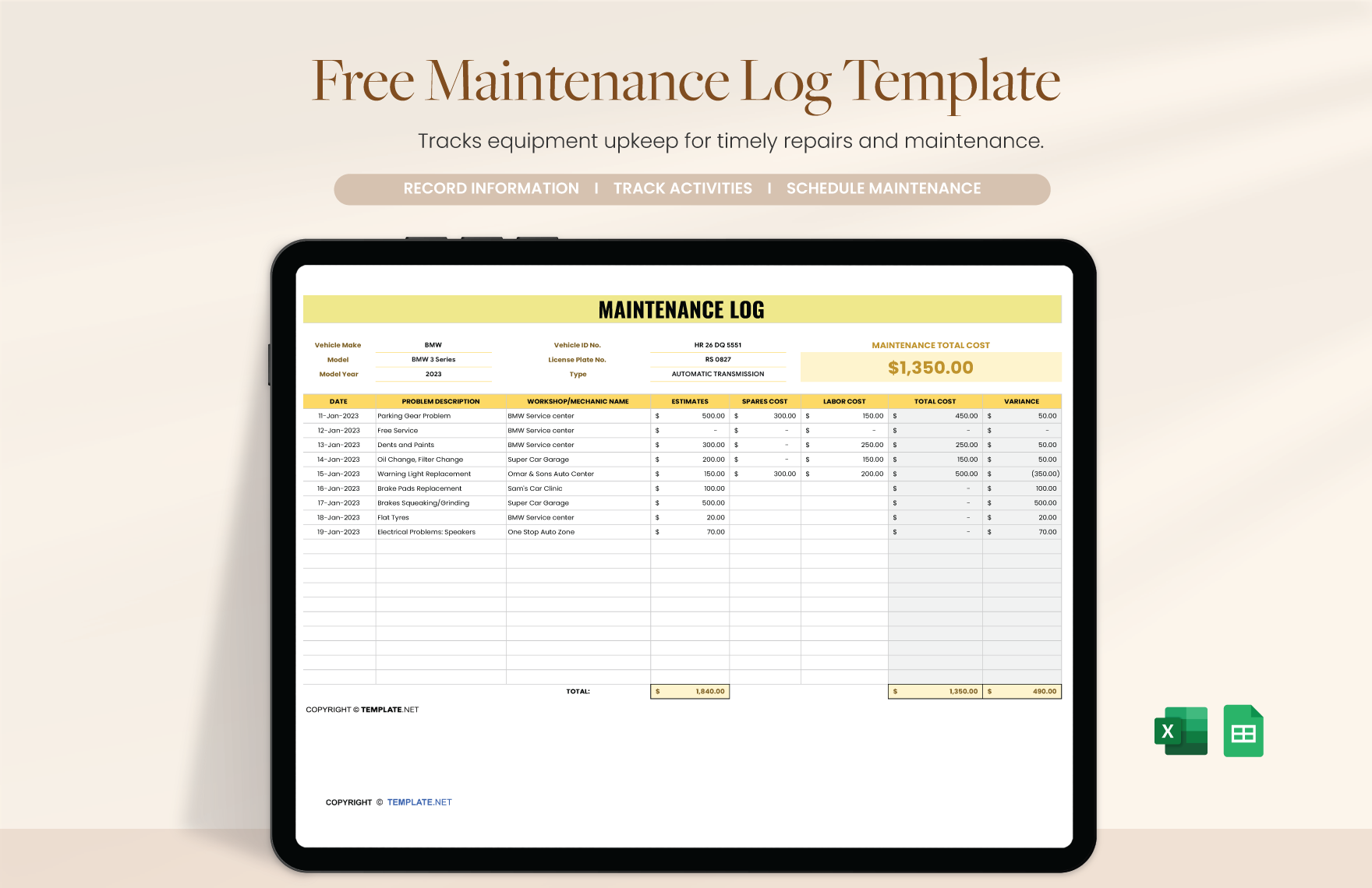 Maintenance Log Template