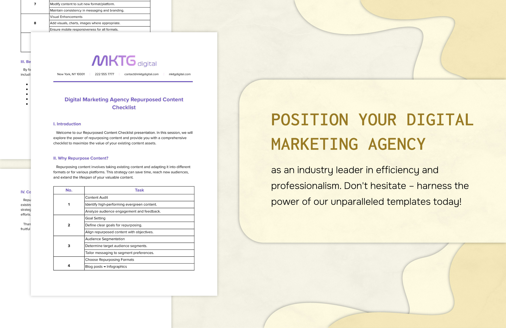 Digital Marketing Agency Repurposed Content Checklist Template