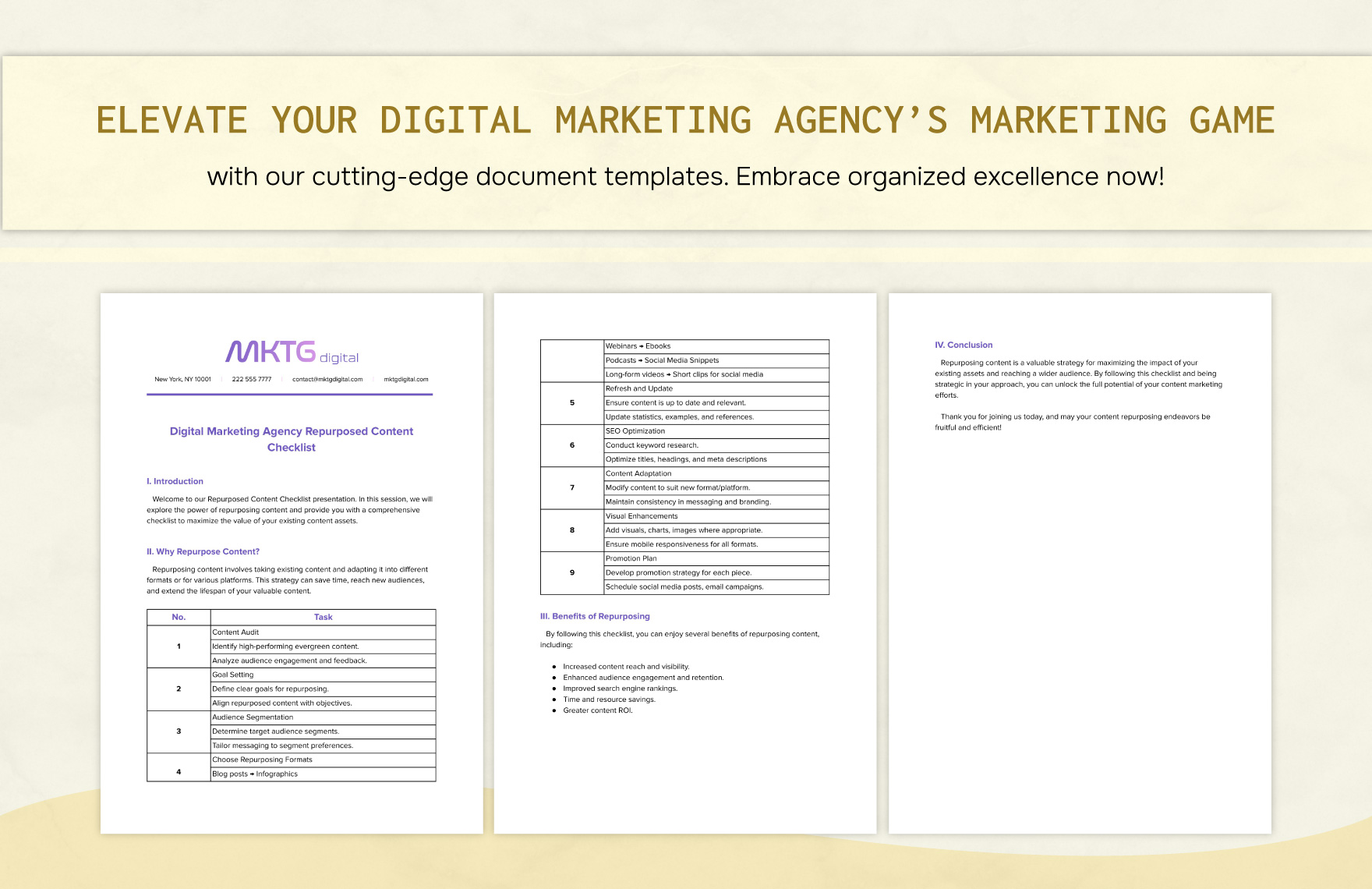Digital Marketing Agency Repurposed Content Checklist Template
