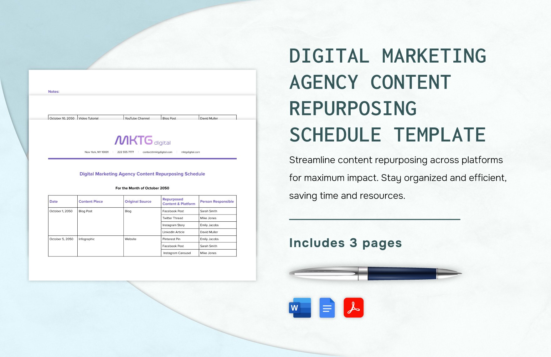 Digital Marketing Agency Content Repurposing Schedule Template