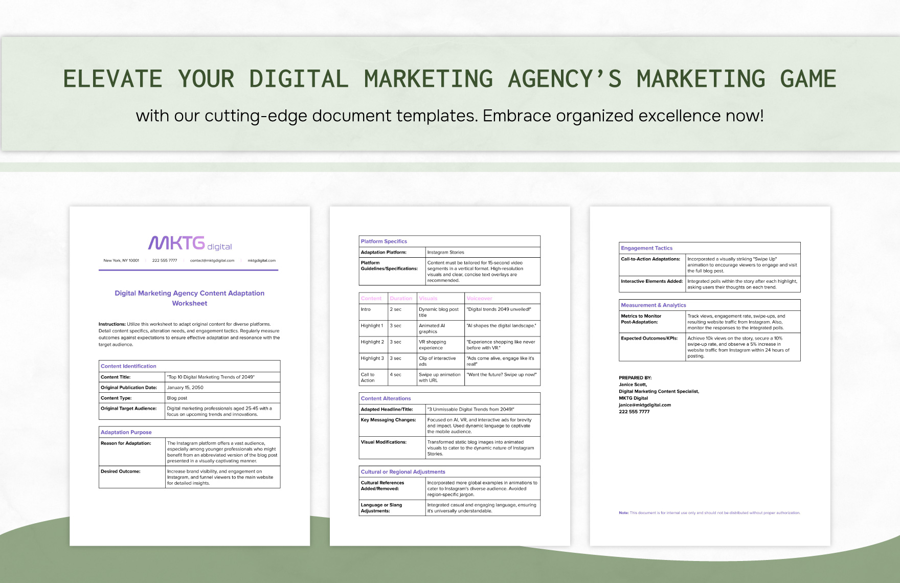 Digital Marketing Agency Content Adaptation Worksheet Template