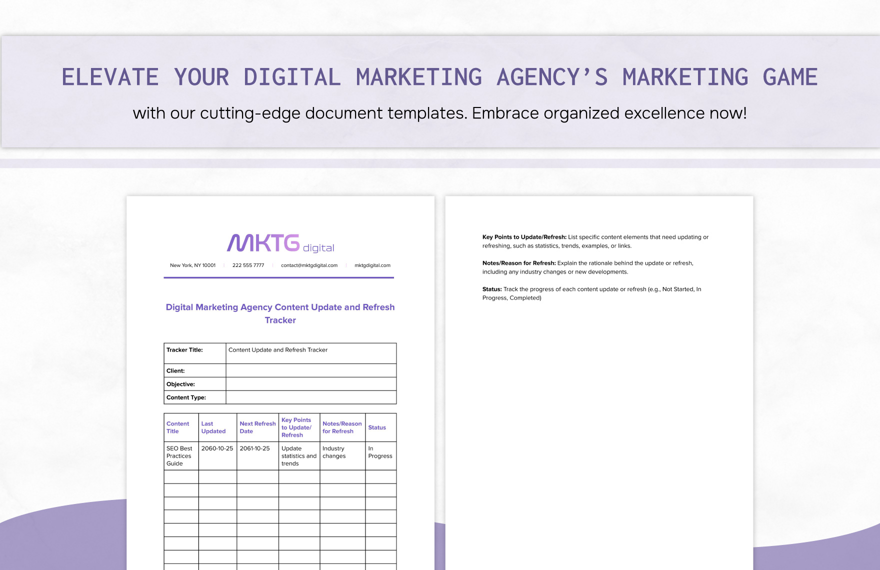 Digital Marketing Agency Content Update and Refresh Tracker Template
