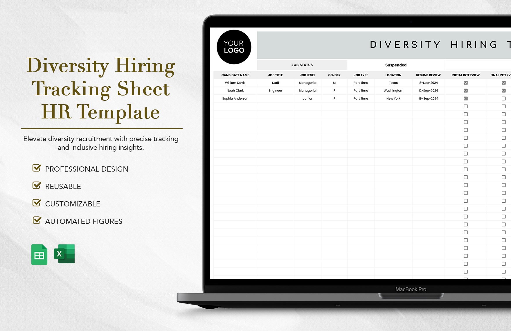 Diversity Hiring Tracking Sheet HR Template in Excel, Google Sheets