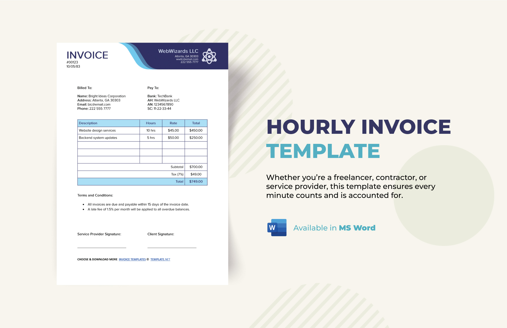 Hourly Invoice Template in Word - Download | Template.net