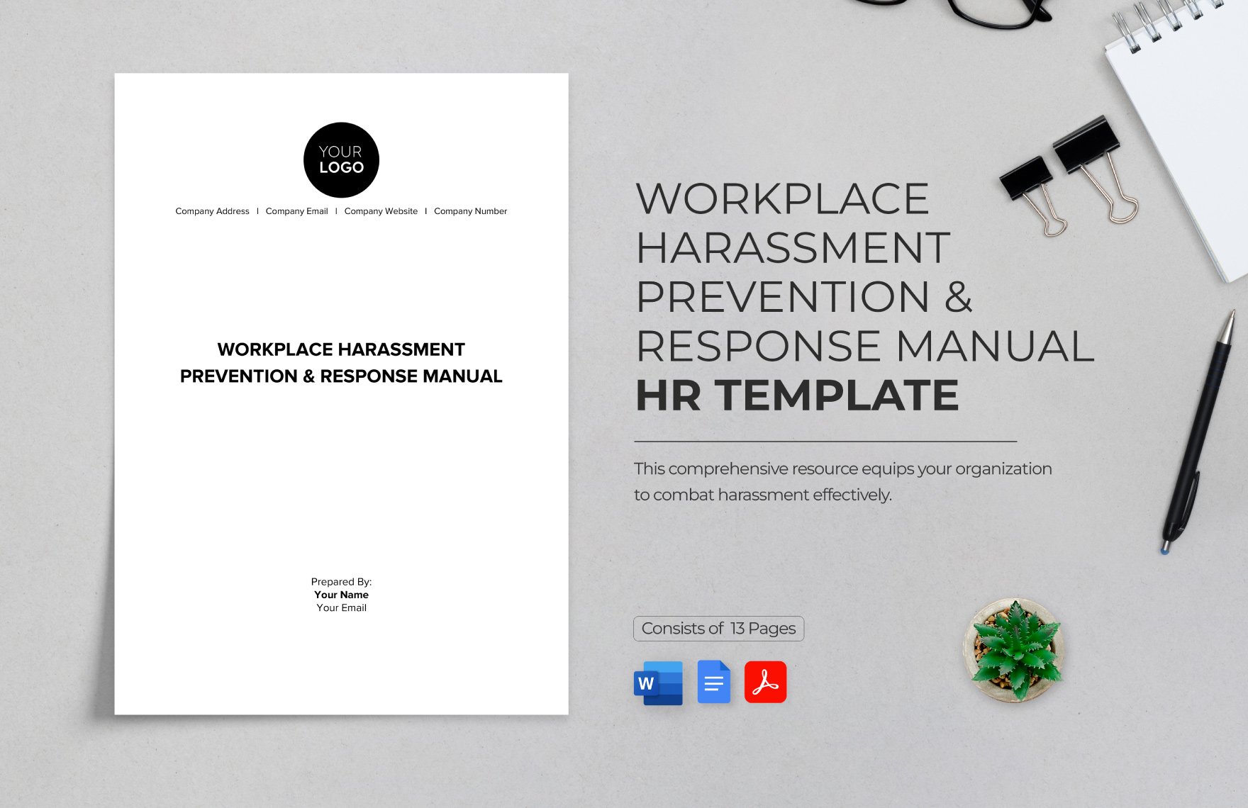 Workplace Harassment Prevention & Response Manual HR Template in Word, Google Docs, PDF