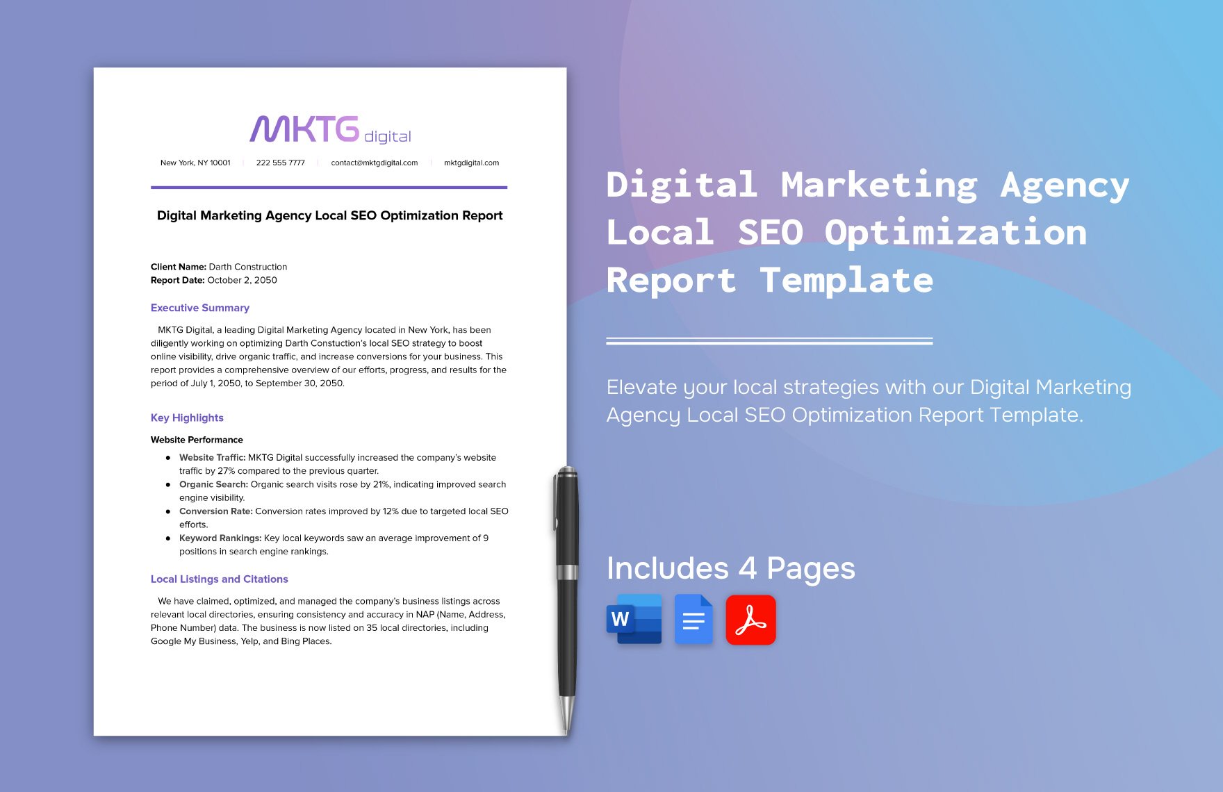 Digital Marketing Agency Local SEO Optimization Report Template