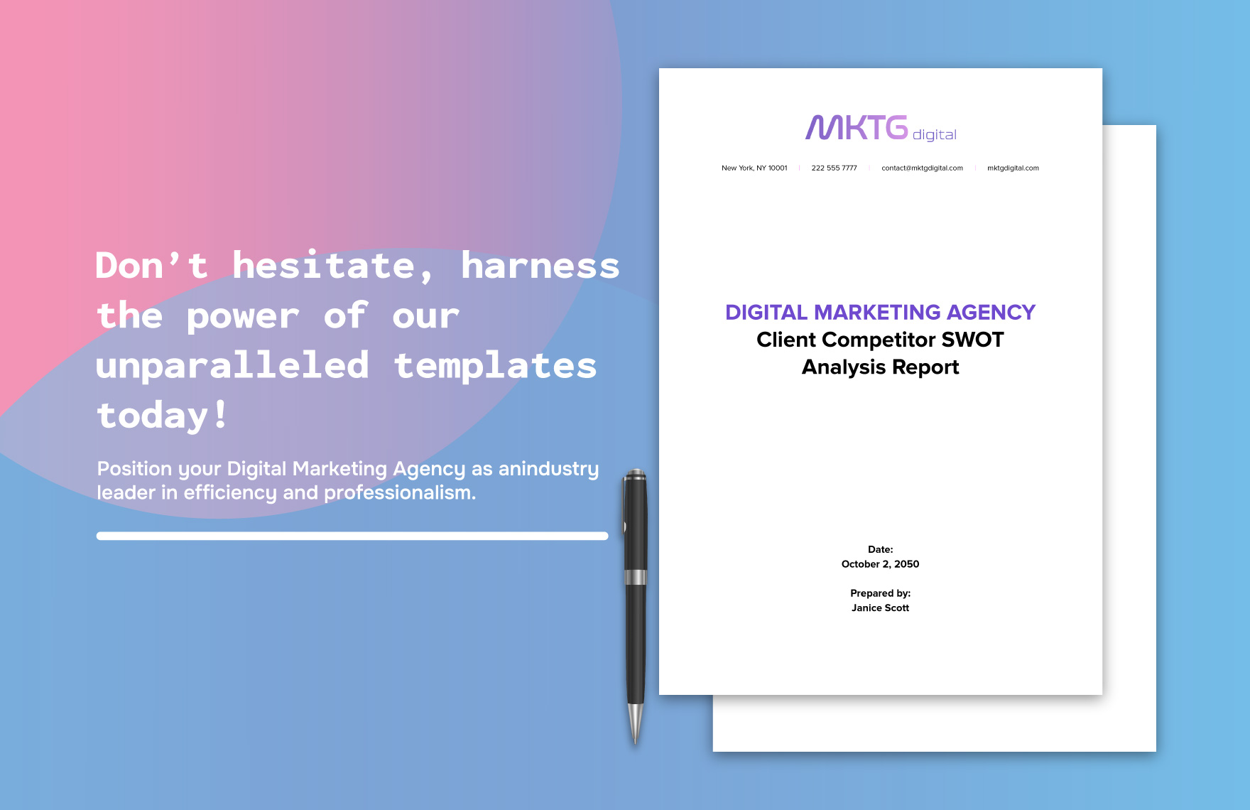 Digital Marketing Agency Client Competitor SWOT Analysis Report Template