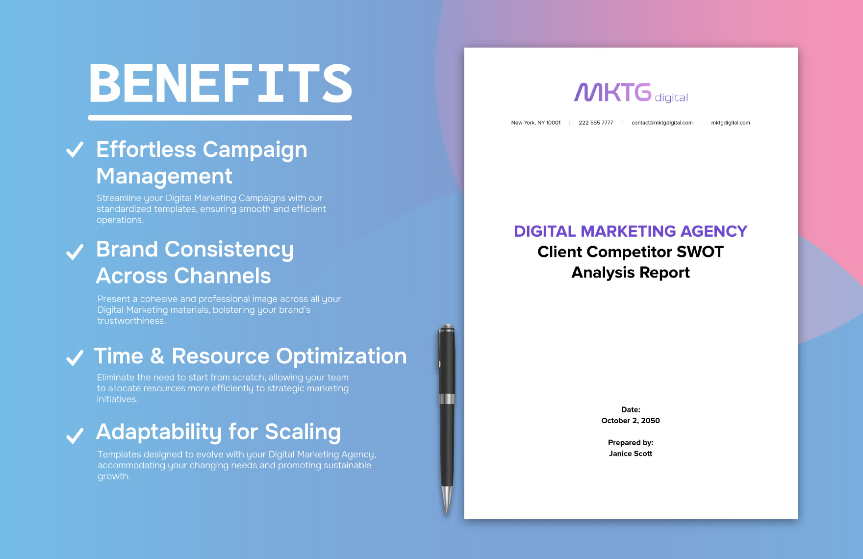 Digital Marketing Agency Client Competitor SWOT Analysis Report Template