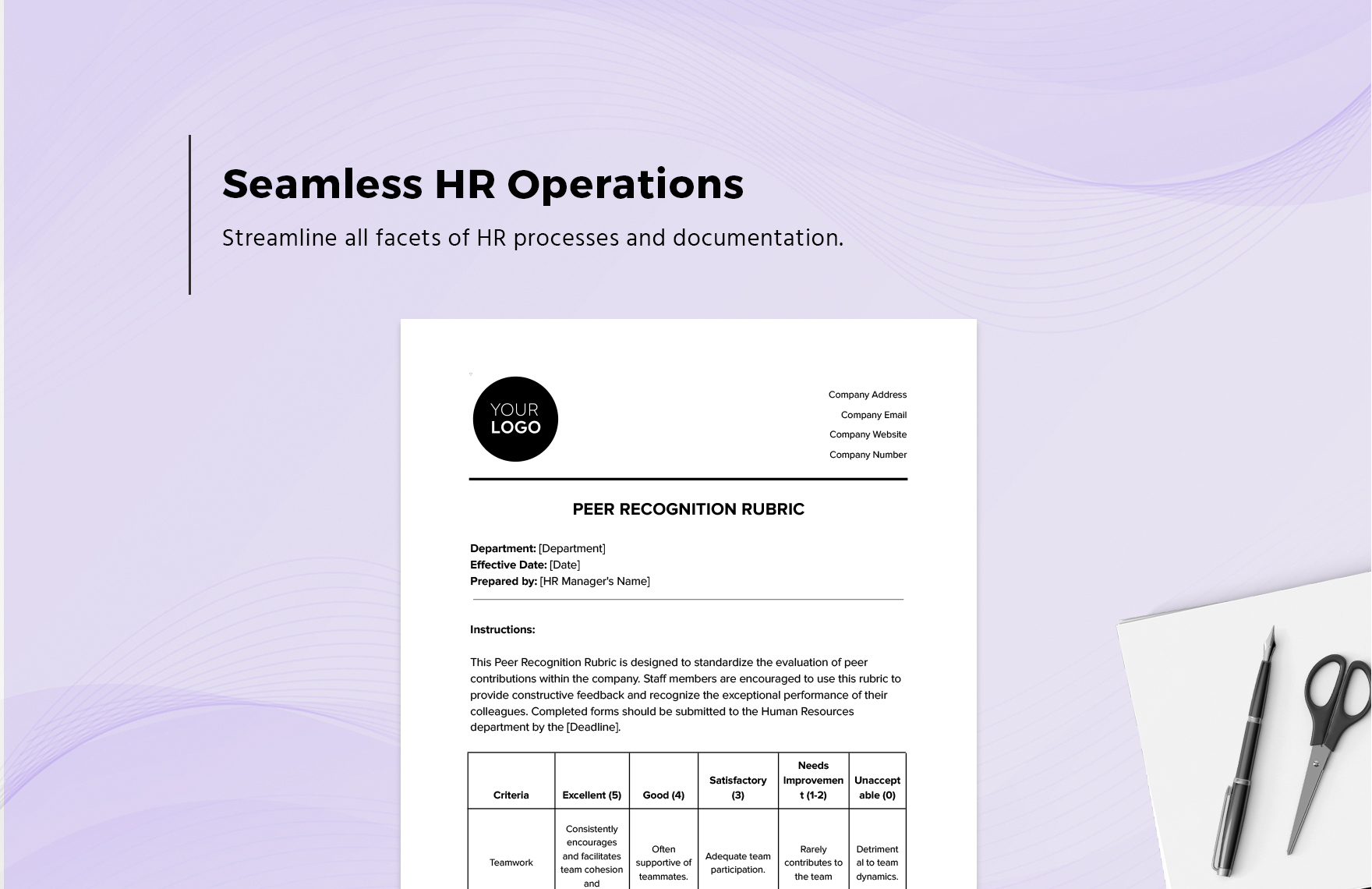 Peer Recognition Rubric HR Template