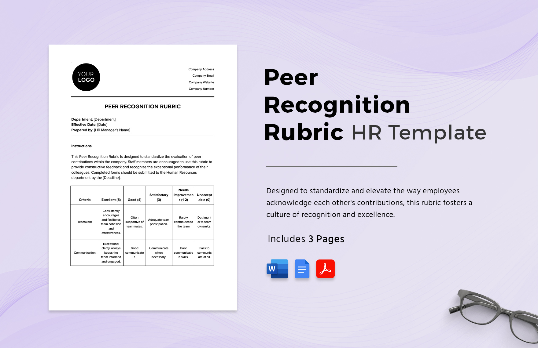 Peer Recognition Rubric HR Template in Word, Google Docs, PDF