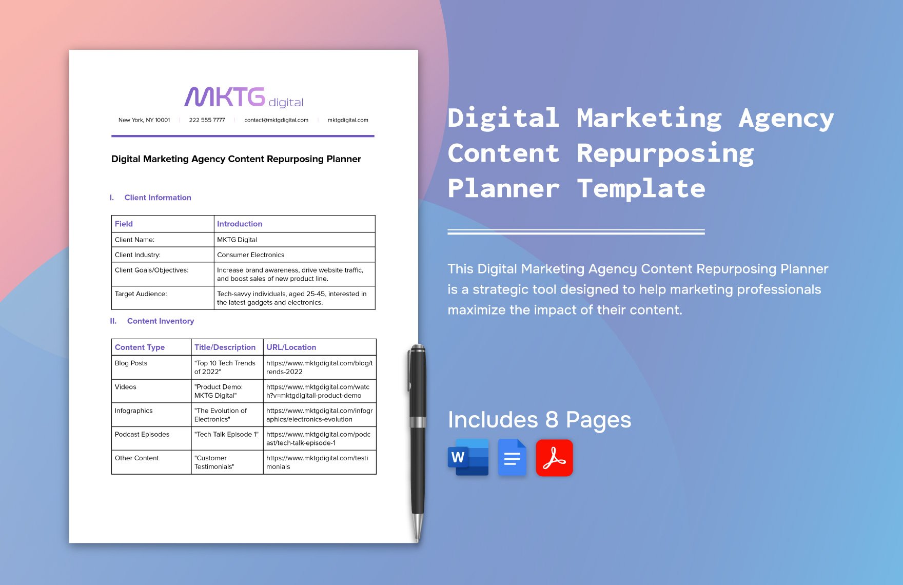 Digital Marketing Agency Content Repurposing Planner Template