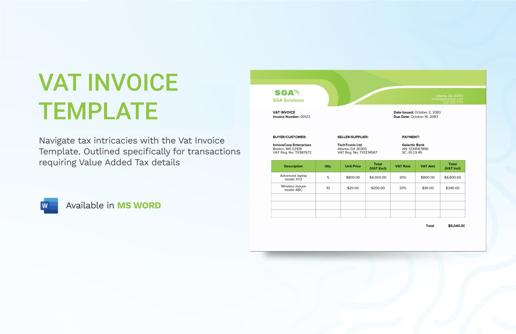 Free Vat Invoice Template in Word